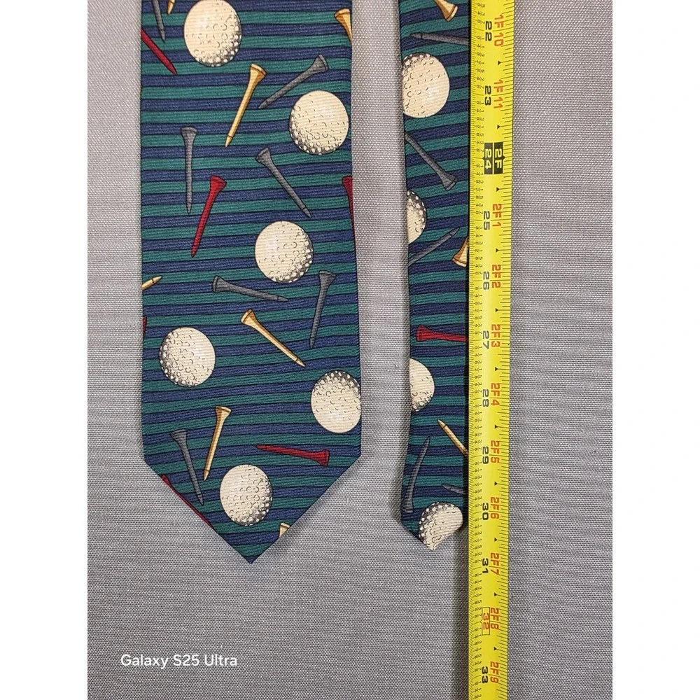 Mens 100% Silk Necktie Golf Balls Tees Sports Country Club Golfer Office Vintage